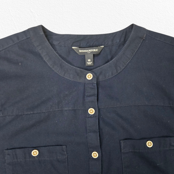Banana Republic Dark Blue Button Front Short Sleeve Shirt Utility Dress Size 10 - Picture 3 of 8